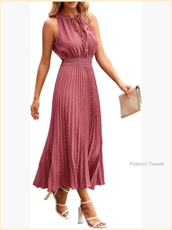 Dresses & Skirts - Swiss Dot Ruffle Sleeveless Midi Summer Dress with V Neck